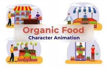 Organic Food Character Animation Scene After Effects Template